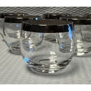 Dorothy Thorpe Vintage Roly Poly Wide Silver Band Bar Cocktail Glasses Set of 6